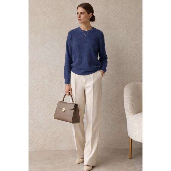 Theory Sweaters - Theory Women’s Blue Merino Wool Alpaca Blend Crewneck Sweater Large Old Money